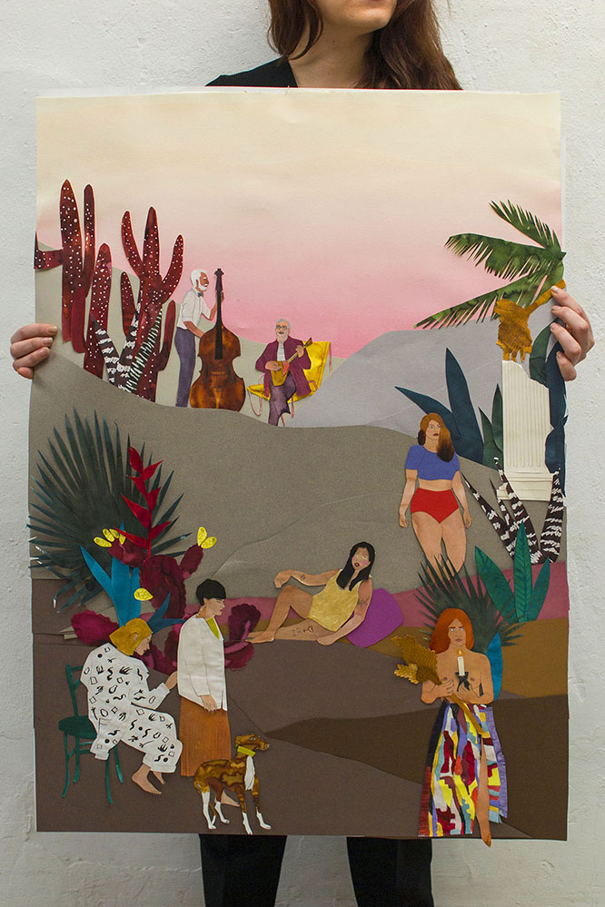 Sara Luz holding an original collage