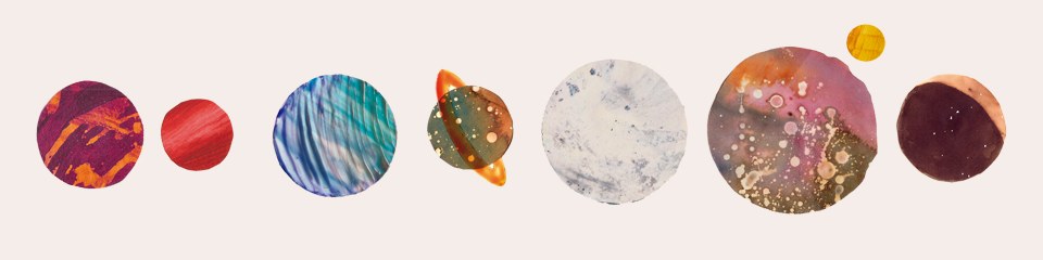 Painted collage planets by Sara Luz